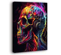 Visario WTD 4054 Toile décorative Motif tête de mort Multicolore 80 x 60 cm - Peinture murale - Art mural - Horreur - Gothic - Intérieur des espaces de vie et travail (sauf cuisine) - Cuisine