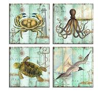 Visario WTD 6615 Lot de 4 tableaux sur toile Motif animaux marins 4 x 30 x 30 cm