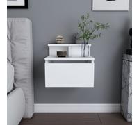 Visby table de chevet suspendue blanche avec tiroir et étagère