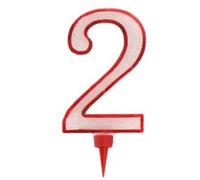 Viscio Trading 154768 Bougie d'anniversaire Nombre 2, Cire, Blanc/Rouge, 12 x 24,5 x 1,5 cm
