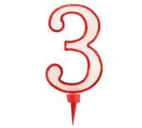 Viscio Trading 154769 Bougie d'anniversaire Nombre 3, Cire, Blanc/Rouge, 12 x 24,5 x 1,5 cm