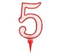 Viscio Trading 154771 Bougie Anniversaire Numéro 5, Cire, Blanc/Rouge, 12 x 24,5 x 1,5 cm