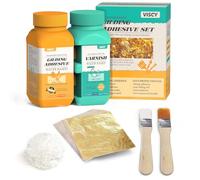 VISCY Adhésif pour Feuille d'Or, 100ml de Colle et 100ml de Vernis, 100 pcs de Feuilles d'Or, 2 Pinceaux, Coton d'Essuyage pour l'Art, Créatifs, l'Artisanat et la Peinture