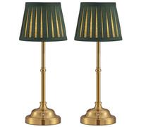 VISDANFO Lot de 2 lampes de table LED sans fil - Intensité variable - Vintage - Batterie - 4000 mAh - Convient pour l'intérieur, l'extérieur, le bar, le salon (abat-jour doré + vert)