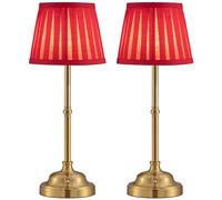 VISDANFO Lot de 2 lampes de table LED sans fil - Intensité variable - Vintage - Batterie - 4000 mAh - Convient pour l'intérieur, l'extérieur, le bar, le salon (abat-jour doré + abat-jour rouge)