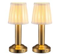 VISDANFO Lot de 2 petites lampes de table LED sans fil - Avec batterie de 4000 mAh - Intensité variable - Vintage - Avec abat-jour en tissu - Lampe tactile pour chambre à coucher, bar, restaurant