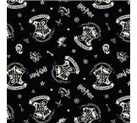 VISF54 Tissu Harry Potter avec blason de Poudlard sur fond noir - Vendu au mètre - 100 % coton idéal pour loisirs créatifs, matelassage, couture