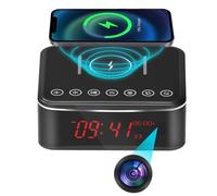 VISHANGYAES Caméra cachée, activée par le mouvement, vision nocturne plus forte, angle de vision de 160°, HD 1080p, caméra WiFi intérieure avec haut-parleur Bluetooth, réveil, sans fil/filaire