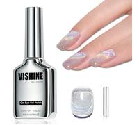 Vishine 16ml Vernis Gel Semi Permanent Effet Cat Eye, Universel Holographic Pailleté Translucent Jelly Color avec Magnet Nail Art Salon DIY - Silver Rainbow #412
