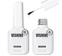 Vishine 2Pcs 16ml Base et Top Coat Vernis Gel UV Semi Permanent No Wipe Top Coat Soak Off UV/LED pour Nail Art Ongles Vernis à ongles Gel DIY et Salon