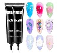 Vishine 3D Nail Gel Nail Art - 2Pcs 15g Gel Sculptant Transparent No Wipe, pour Dessins, Moulages, Strass 3D, Sculptures et Décorations Ongles, Idéal Manucure DIY et Professionnelle