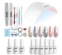 Vishine Kit Complet Vernis Semi Permanent Lampe LED 36W Séchoirs à ongles, 6 Vernis Gels Couleurs Pailleté, Top Base Coat & Matte Top Coat, Complet Manucure Outils Nail Art Kit Débutants #020