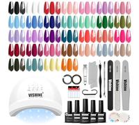 Vishine Kit Complet Vernis Semi Permanent Lampe LED Séchoirs à ongles, 32 Couleurs Vernis Gels avec Base, Top Coat Mat & Brillant pour Toutes Saisons, 52 Pièces Manucure Outils Nail Art Kit Débutants