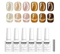 Vishine Kit Vernis Semi-Permanent Cat Eye 6 Couleurs Caramel & Ambre Pailleté, Effet Maillard Scintillant, Gel UV Magnétique Soak Off, Nail Art DIY Maison & Salon