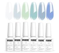 Vishine Lot 6 Vernis Semi Permanent Vernis à Ongles Gel Gelée Cristal Transparente Translucide Blanc Crème Bleu Vert Teal Couleur Soak Off UV LED Art Manucure Kit 8ml