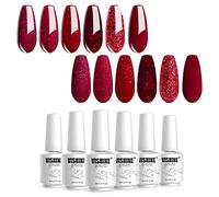 Vishine Lot d 6 Couleurs Rouge pailleté Semi-Permanent Soak Off UV LED Vernis à Ongles Gel Nail Polish Set Kits de Manucure 6 x 8ml