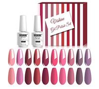 Vishine Lot de 12 Vernis Semi permanent Vernis à Ongles 10 Couleurs Rose Pink Rouge UV LED Gel Soak Off avec Base Top Coat Manicure Classique 8ml