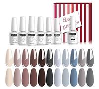 Vishine Lot de 12 Vernis Semi permanent Vernis à Ongles 11 Couleurs Nu Brun Gris UV LED Gel Soak Off avec Matte Top Coat Manicure Classique