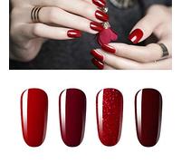 Vishine Lot de 4 Vernis à Ongles Gel Semi Permanent Rouge paillette Bordeaux Soak Off UV LED Gel Nail Polish Nail Art Classique Collection