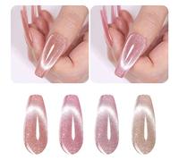 Vishine Lot de 4 Vernis Gel Semi-permanent Magnétique, Holographique Pailleté Cat Eye Vernis à ongles UV Brillant Scintillant Auroras Snowlight Oeil de Chat Nail Art 8ml