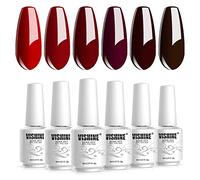 Vishine Lot de 6 Vernis à Ongles Gel Semi Permanent série Rouge foncé Bordeaux Soak Off UV LED Gel Polish pour Nail Art Kit