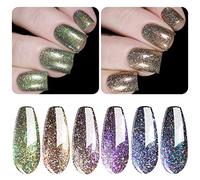 Vishine Lot de 6 Vernis Semi Permanent Holographique Pailleté Gel, Arc-en-ciel Gel Lot Vernis à Ongles Paillettes UV Pourpre Bleu Violet 8ml