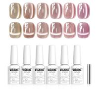Vishine Lot Vernis Semi-Permanent Cat Eye Effet Verre Glacé Moonlight & Nude Transparent, Finition Satinée Holographique, Gel UV Magnétique pour Nail Art Mariage