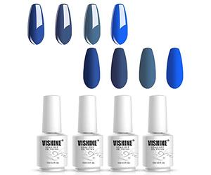 Vishine Nouvelle Collection Lot 4 Bleu Clair × 15ml Vernis à ongles Gel Semi permanent Nail Gel Manucure Vernis à Ongles longue durée UV LED Gel