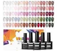 Vishine Vernis à Ongles Gels Semi Permanent 36Pcs, 30 Couleurs Jelly Rose Nude + 2 Base Top Coats Brillant +1 Top Coat Matte & 1 Glitter Top Coat, Lot Mini Nu Transparent UV LED