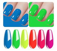 Vishine Vernis Gel Semi-Permanent, lot de 6 Couleurs néon Jaune Rouge Rose Bleu Vert Vernis à Ongles Gel UV LED Soak Off Ensemble Couleurs de Vernis Nail Art cadeau coffre
