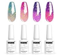 Vishine Vernis Gel Semi-Permanent Pailleté Caméléon Thermique Température Changement, Lot Vernis à Ongles Gel UV LED Soak Off Manucure Coffret 4 Couleurs 8ml C037