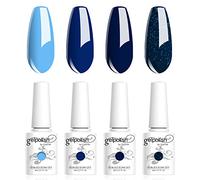 Vishine Vernis Gels Semi-Permanents, Lot de 4 Couleurs Bleu nuit Indigo Marine pailleté Collection Nail Art Vernis à Ongles UV LED Gel Polish Varnish Manucure 8ml C018