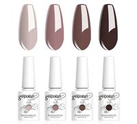Vishine Vernis Gels Semi-Permanents, Lot de 4 Couleurs Nude Marron Chocolat Collection Nail Art Vernis à Ongles UV LED Gel Polish Varnish Manucure 8ml C012