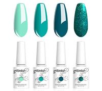 Vishine Vernis Gels Semi-Permanents, Lot de 4 Couleurs Vert, Bleu canard, Teal, pailletés Collection Nail Art Vernis à Ongles UV LED Gel Polish Varnish Manucure 8ml C019