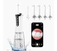 Visible Jet Dentaire Hydropulseur avec Caméra, APP Irrigateur Oral Professionnel IPX7 Étanche, Jet Deau Dentaire 5 Buses 2 Modes, Water Flosser Portable Rechargeable, Hydropulseur Dentaire Sans Fil
