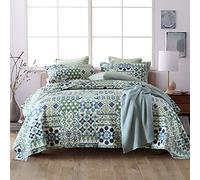 VISIMISI Couvre-lit 220 x 240 cm en coton avec 2 taies d'oreiller, style bohème, matelassé, pour lit double, vert bohème, 250 x 270 cm
