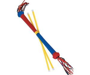 Visiodirect Bâton du Diable avec Franges de Couleur Rouge/Jaune, livré avec 2 Baguettes en Bois