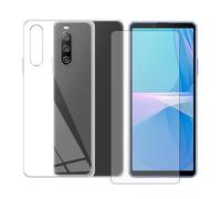Visiodirect Lot de 2 Verre trempé pour Sony Xperia 10 V 6.1" XQ-DC72, XQ-DC54 + Coque de Protection Transparente Souple Silicone