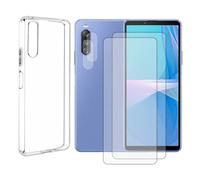 Visiodirect Lot de 2 Verre Trempé pour Sony Xperia 10 V 6.1" XQ-DC72, XQ-DC54 + Lot de 2 Verre Trempé Caméra Arrière + Coque Souple Transparente