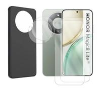 Visiodirect Protection intégrale Lot de 2 Verre Trempé pour Honor Magic8 Lite 5G 6.79" MTN-NX1M+ Lot de 2 Verre Trempé Caméra Arrière + Coque Souple Silicone Noir