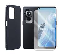 Visiodirect Protection intégrale Verre Trempé Compatible pour Oppo Reno 8 Lite 5G CPH2343 6.43" + Verre Trempé Caméra Arrière + Coque Souple Silicone Noir