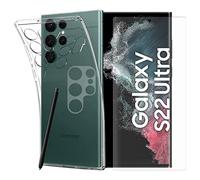 Visiodirect Protection intégrale Verre Trempé incurvé Compatible pour Samsung S22 Ultra +Verre Trempé Caméra Arrière+Coque Souple Silicone Transparente
