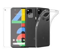 Visiodirect Protection intégrale Verre Trempé pour Google Pixel 4A + Verre Trempé Caméra Arrière + Coque Souple Silicone Transparente