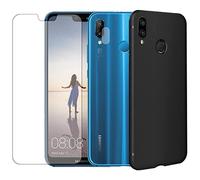 Visiodirect Protection intégrale Verre Trempé pour Huawei P20 Lite + Verre Trempé Caméra Arrière + Coque Souple Silicone Noire