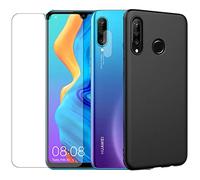Visiodirect Protection intégrale Verre Trempé pour Huawei P30 Lite + Verre Trempé Caméra Arrière + Coque Souple Silicone Noire