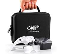 Vision Aid - Lunettes loupe avec lumière LED, 5 verres, bandeau, étui de rangement, loupe mains libres pour loisirs créatifs, dégénérescence oculaire, point de croix, peinture diamant, travail de près