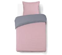 VISION - Bicolore - Housse de couette Réversible 140x200cm avec 1 taie 65x65cm - Gris/rose - 100% coton