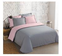 VISION - Bicolore - Housse de couette Réversible 200x200cm avec 2 taies 65x65cm - Gris/rose - 100% coton
