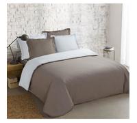 VISION - Bicolore - Housse de couette Réversible 260x240cm avec 2 taies 65x65cm - Taupe/blanc - 100% coton