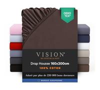 Vision Drap Housse - 100% Coton Lit Double (160x200cm) - Marron | Coins Élastiqués | Tissage Serré: 57 Fils | Convient aux Matelas Jusqu’à 25cm | Confortable | Lavable en Machine | Certifié Oeko-Tex